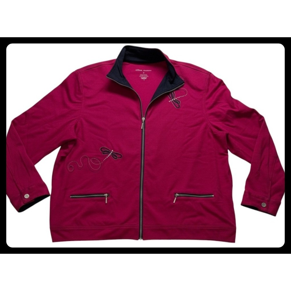 Alfred Dunner Jacket Womens 18 Pink Dragonfly Embroidered Zip Up Casual